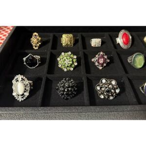 Lot of 25 Costume Jewelry Rings | Mostly Adjustable Mixed Styles Boho Statement